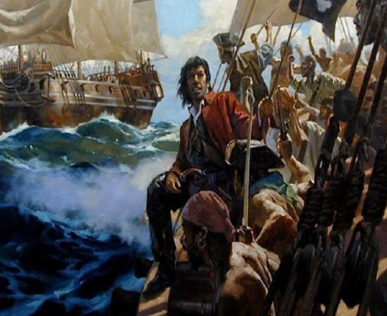 Pirate Bellamy sailing in search of treasure 