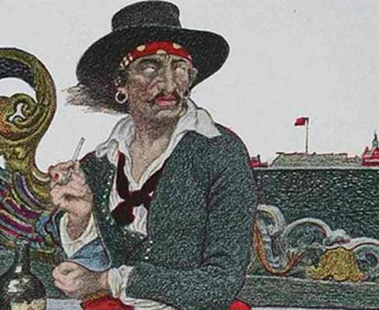 An illustration of William Captain Kidd relaxing on the deck. Source: Public Domain