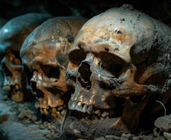 Plague victims remains representated by skulls, AI generative