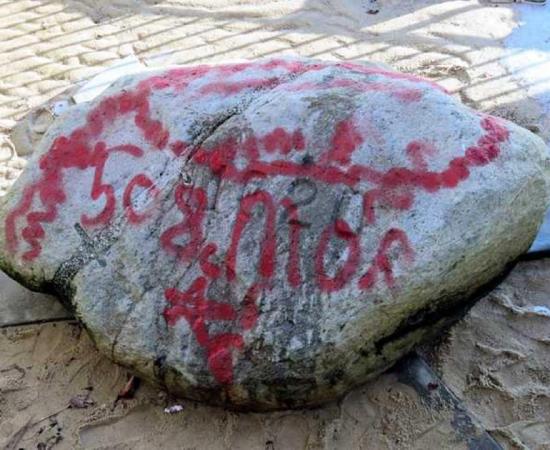 Plymouth Rock covered in graffiti.    Source: WCVB Viewer