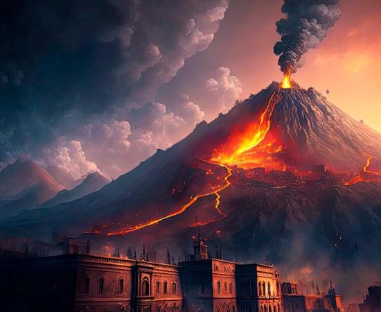 Eruption of Mount Vesuvius and destruction of Pompeii. Source: Sunshower Shots / Adobe Stock.