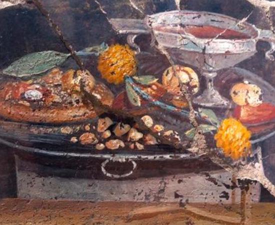 ‘Pompeii pizza’ fresco shows a flatbread with items on top. Source: Parco Archeologico Pompeii