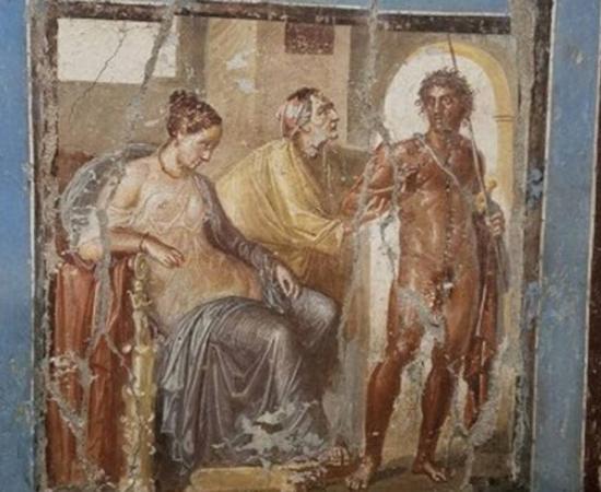 Hippolytus and Phaedra fresco at the tiny Phaedra house in Pompeii.