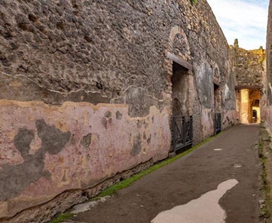 The corridor behind the theatre in Pompeii, which has been examined for graffiti