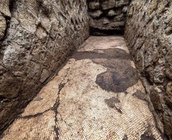 Roman mosaic being excavated at the villa of Publius Vedius Pollio at Posillipo. Source: University of Naples "L'Orientale"