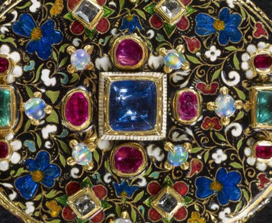Detail of precious stones adorning the Grenville Jewel