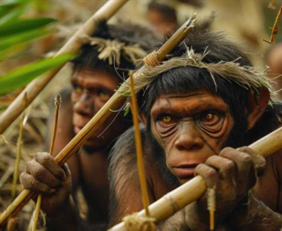 AI image of primitive man, delving into the mysteries of early human existence and survival in the ancient epochs of our evolutionary past.   Source: Alla/Adobe Stock