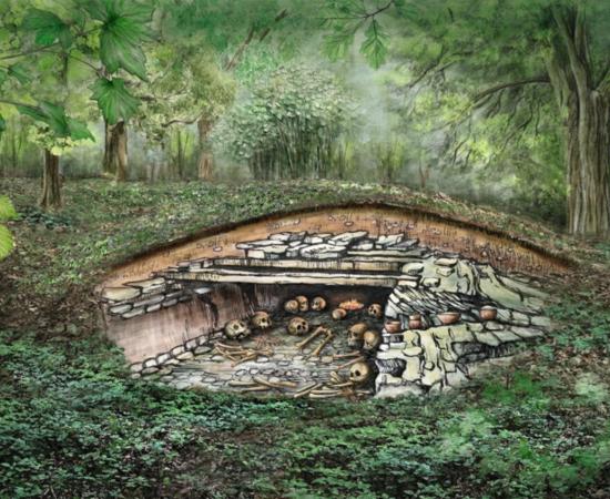 Reconstruction of the Sorsum megalithic tomb.