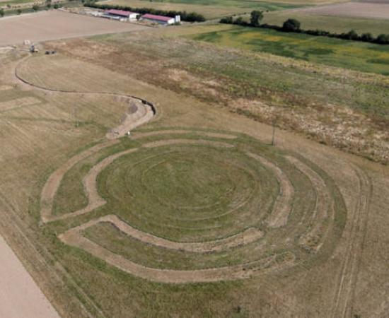 Aerial view of the archaeological excavation site showing the project area in Rechnitz, Austria