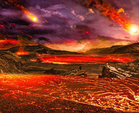 Artist's impression of the molten proto-Earth during its formation 4.5 billion years ago, before the giant impact that created the Moon