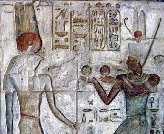 Menthu and Ptolemy IV. The Place of Truth, Deir el Medina   Source: Merlin UK /CC BY-SA 3.0