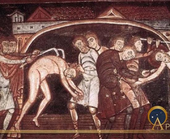 Sts Savinus and Cyprian are tortured (circa 1100) Abbey Church of Saint-Savin-sur-Gartempe (Public Domain)