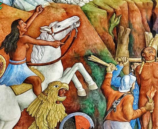 Depiction of the Purépecha princess Eréndira in a mural entitled “the History of Michoacan” by Juan O'Gorman. Source: Lucy Nieto / CC BY-NC-SA 2.0 DEED