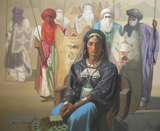 An oil painting of Queen Tin Hinan. 