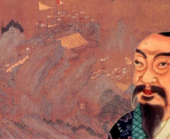 A portrait painting of Emperor Gao of Han (Liu Bang), from an 18th-century Qing Dynasty album of Chinese emperors' portraits. (Public Domain) Background: ‘Entry of the First Emperor of the Han Dynasty into Guanzhong’ (early 12th century) by Zhao Boju.
