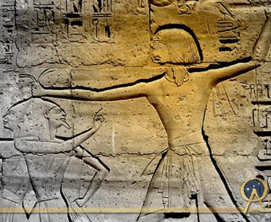 Ramesses III smites his enemies. Design by Anand Balaji.