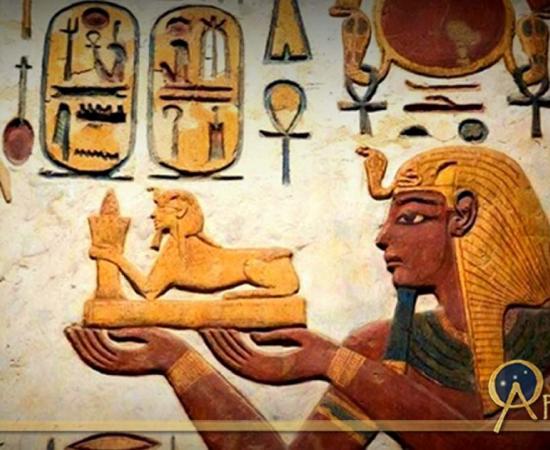 A painted relief shows Ramesses III making offerings to the gods in the sanctuary of the temple of Khonsu at Karnak. Design by Anand Balaji.