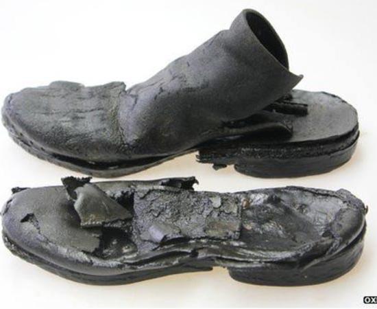 Medieval leather shoes found at the Westgate site, Oxford, England 
