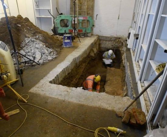 Archaeologists pictured during excavation works at the site, uncovering remains of London’s first Roman Basilica.