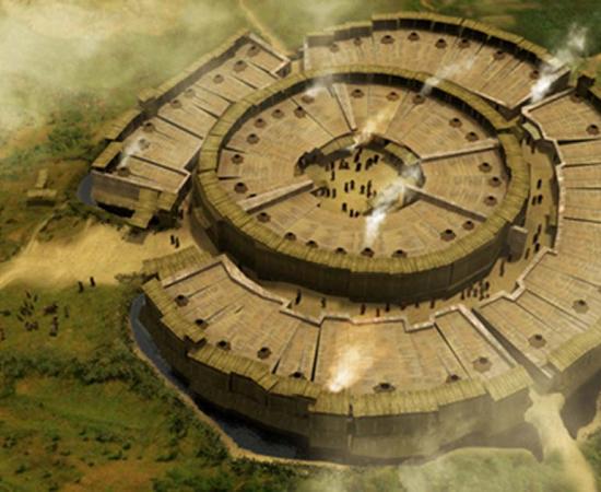Reconstruction of Arkaim archaeological site in Russia.