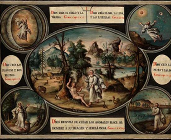 Episodes in the book of Genesis. Oil painting by a Spanish painter. Iconographic Collections.