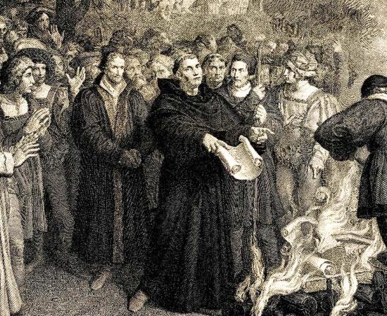 Luther burning the papal bull, 10 December 1520; Karl Ludwig Bernard Christian Buckhorn, after Franz Ludwig Catel (from Spamers Illustrierte Weltgeschichte, 1894, 5[1], 216/217). Source: Juulijs / Adobe Stock.