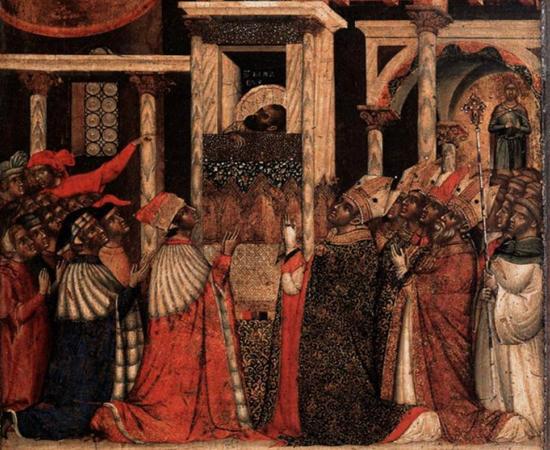 Rediscovery of the Relics of St Mark, a 14th century painting by Paolo Veneziano 