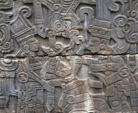 Relief depicting beheading on one of the panels of the South Ball Court at Tajin, Veracruz, Mexico 