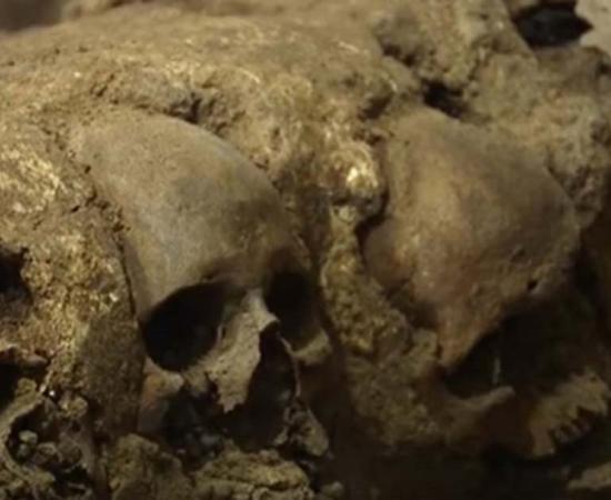 Section of skulls at the tzompantli found near the Templo Mayor, Mexico City