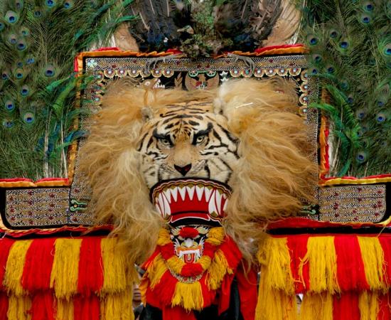 Reog Ponorogo traditional dance lion and peacock mask