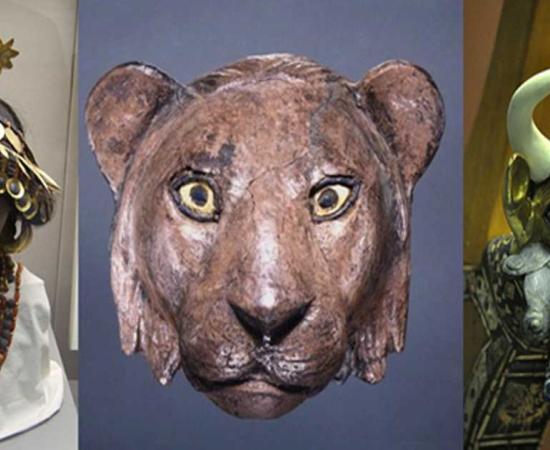 A reconstruction of the headdress and necklace of Puabi, the British Museum. (JMail/CC BY SA 3.0) A lion’s head found at the royal cemetery. (Sumerian Shakespeare) Bull's head of the Queen's lyre from Pu-abi's grave PG 800, the Royal Cemetery at Ur, Southern Mesopotamia, Iraq. The British Museum, London. (Osama Shukir Muhammed Amin FRCP(Glasg)/CC BY SA 4.0)