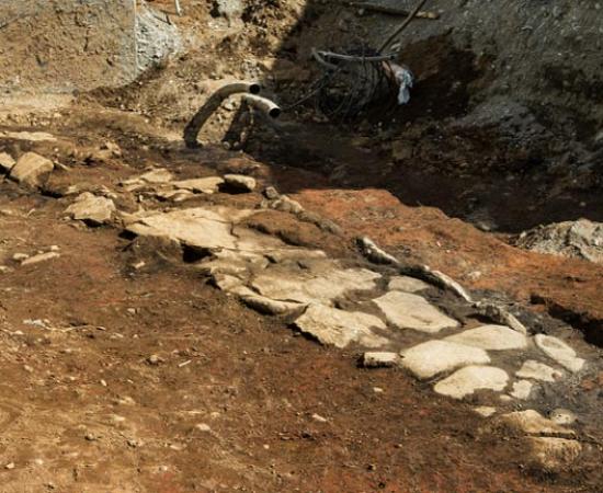 The long fire pit in the center of the longhouse