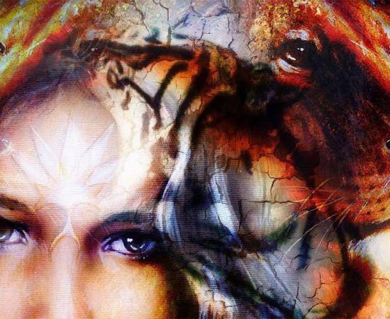 Woman and lion drawing, representative of Rhea. Source: jozefklopacka/ Adobe Stock