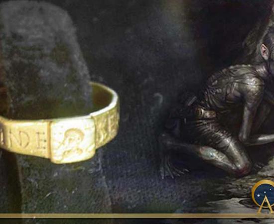 Ring of Silvianus ( CC BY 2.0 ) and artist's impression of Gollum ( CC BY-SA 4.0 )