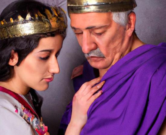 A Roman emperor with his wife or mistress. AI generated.