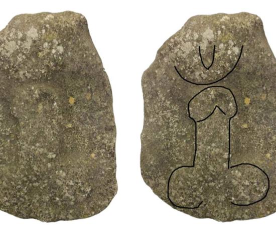 The outline of the phallus can be faintly seen in the left image. It is from Roman times, was found in Lincolnshire in 1995, and will go on display in a Lincoln, England, museum. The object is also thought to depict a vagina or an evil eye. 