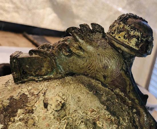 Top of a Roman helmet from the Battle of the Egadi Islands