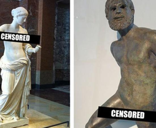 Left: Venus of Arles statue in the Louvre Museum: Bronze statuette of a captive Gaul awaiting his death sentence, last quarter of 1st century BC, found during excavations in the Rhone River, Musée de l'Arles antique, Arles, France. 