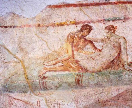 Sex scene in ancient fresco in Pompeii in the Casa delle Lupanare. Source: BlackMac/Adobe Stock