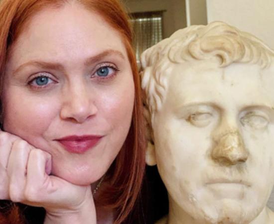 Vintage goods store owner, Laura Young, with the Roman bust.	Source: Laura Young / MySanantonio