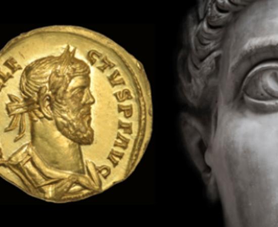 Main: Roman Emperor (neurobite / Adobe Stock) Inset: Rare Roman gold discovered in Kent, England Credit: Dix Noonan Webb