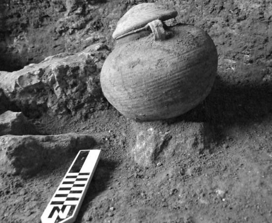 Roman cooking pot with most likely the remains of a cremated Roman Legionary, found at the Roman military camp discovered at Legio, by Tel Megiddo 
