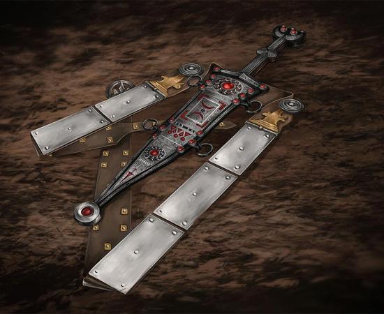 Reconstruction of what the Roman dagger would have looked like with the belt. Source: LWL-Römermuseum Haltern am See / Facebook.