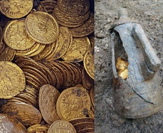 Roman gold coins found in an amphora in Como, Italy