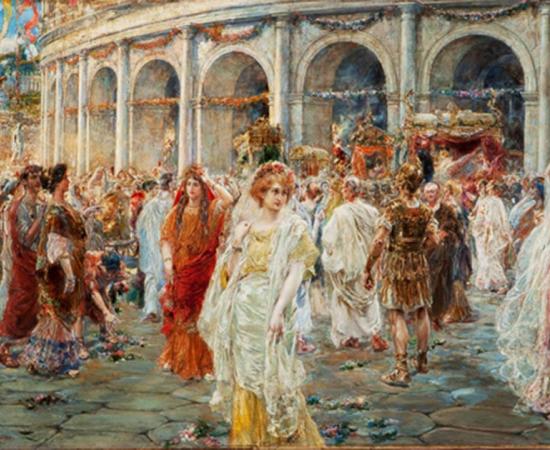 ‘The Roman Festivals of the Colosseum’ by Pablo Salinas shows people of different Roman social classes. Source: Public Domain