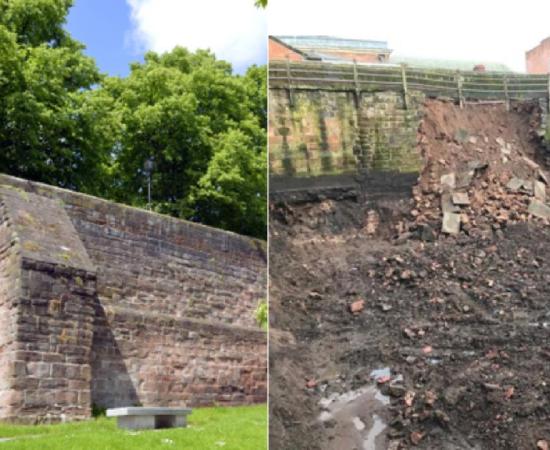 Roman wall in Chester, England. Before: Peter / Adobe Stock. After: Chester Live