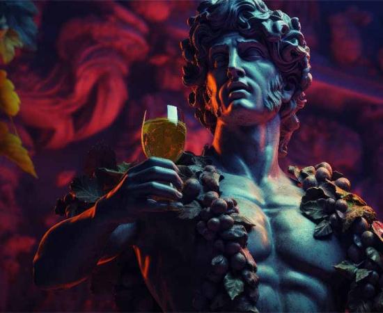 Representation of Roman god Bacchus, renowned lover of Roman wine.	