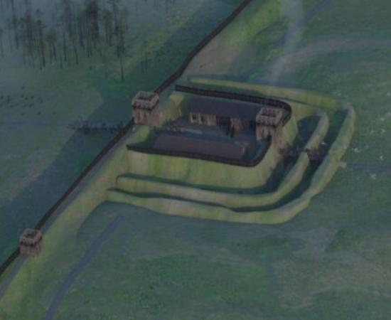 Visual reconstruction of the Boclair Road Roman fortlet.