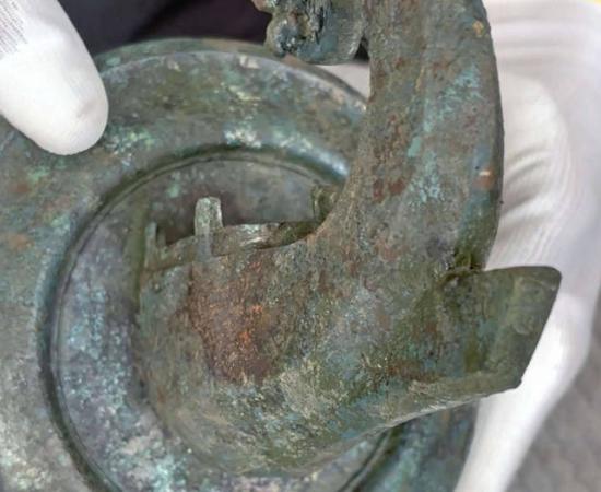 The restored bronze Roman ship's prow discovered at Salzburg's Neue Residenz.