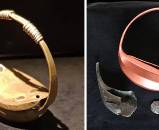 Left; Similar Roman purse. Right; The purse fragment and 3D replica. 